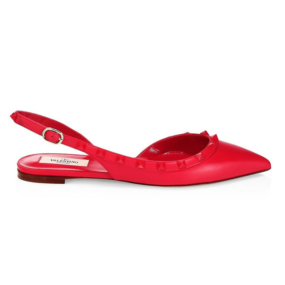 Valentino Rockstud Red Tonal Stud Pointed Slingback Ballet Ballerina Flat 36.5 - Picture 1 of 12